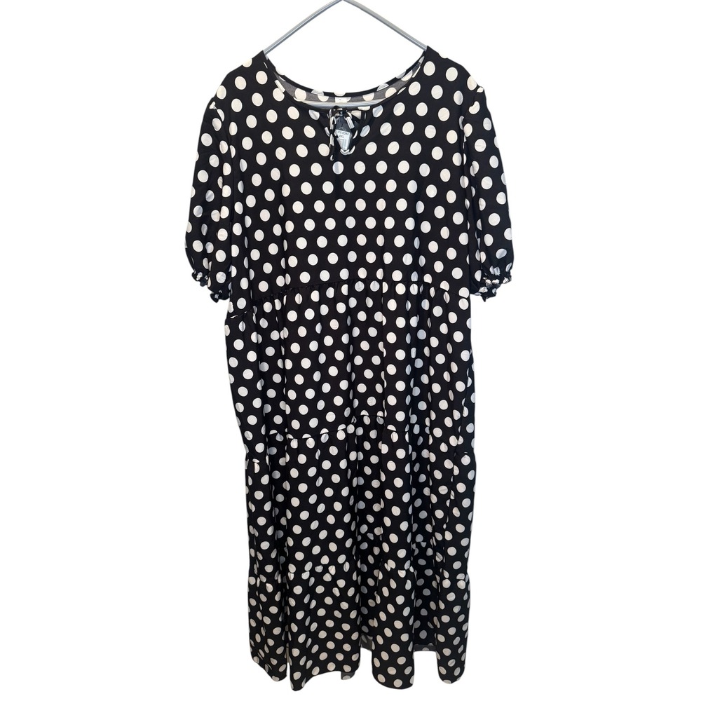 Nali Collection Womens 4XL Black White Polka Dot Silk Blend Tiered Dress NEWs